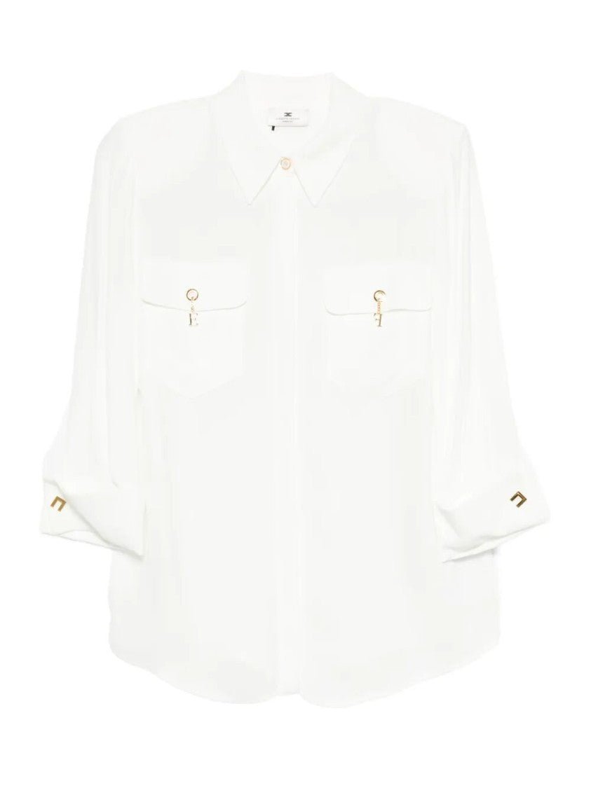 Elisabetta Franchi Relaxed-Fit White Shirt With Gold Accents