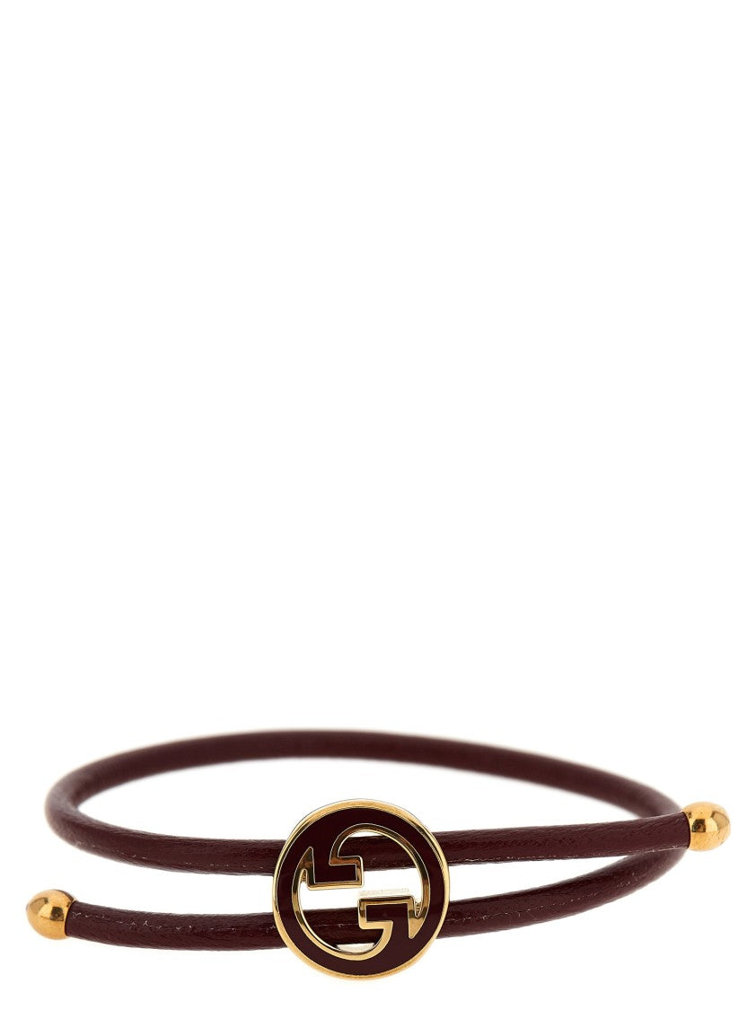 Gucci Tubular Leather 'Blondie' Bracelet With Enamelled Detail