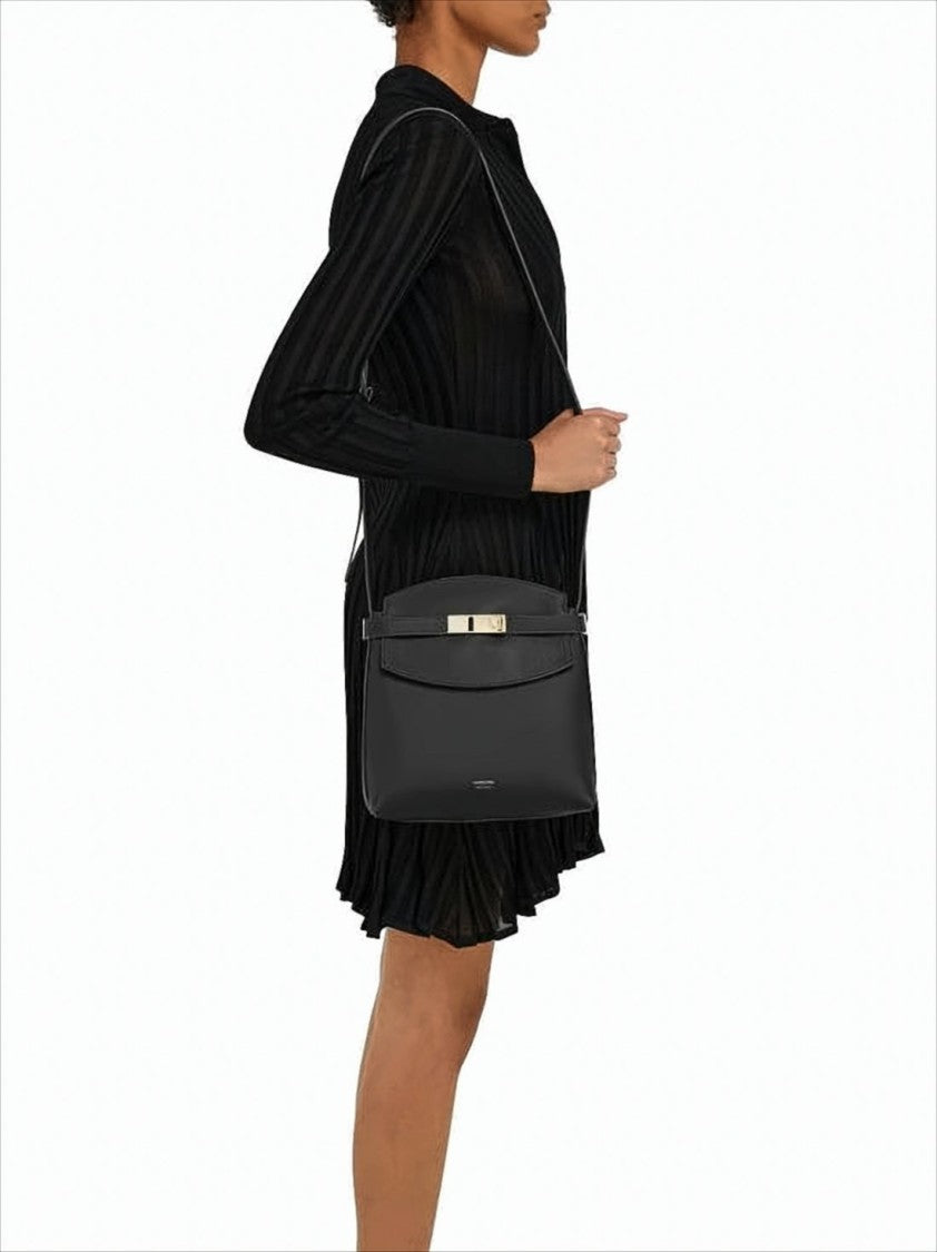 Salvatore Ferragamo Structured Black Calf Leather Crossbody Bag