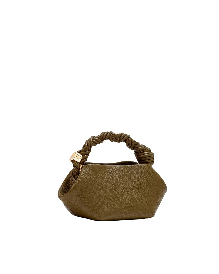 Ganni Military Olive Mini Bou Leather Tote Bag