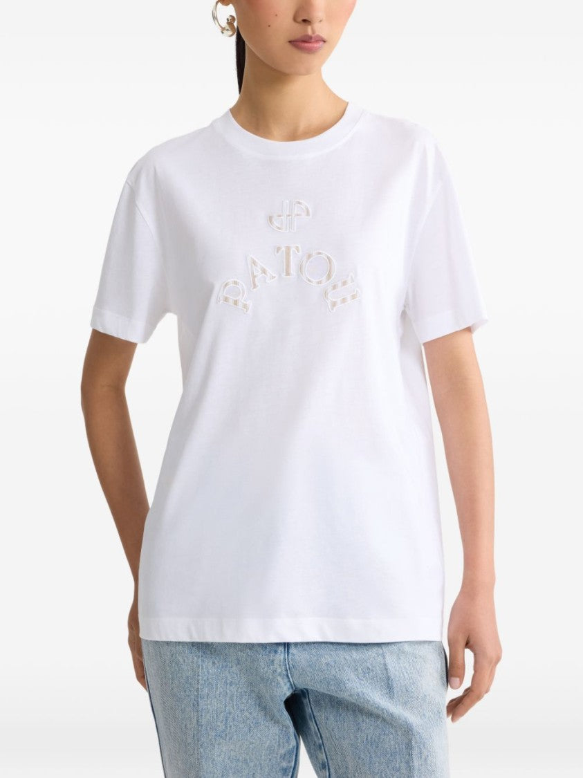 Patou White Logo Embroidery Short Sleeve Top