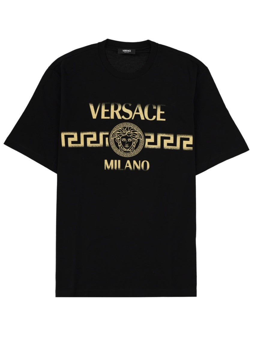Versace Gold Logo Cotton Crew Neck T-Shirt