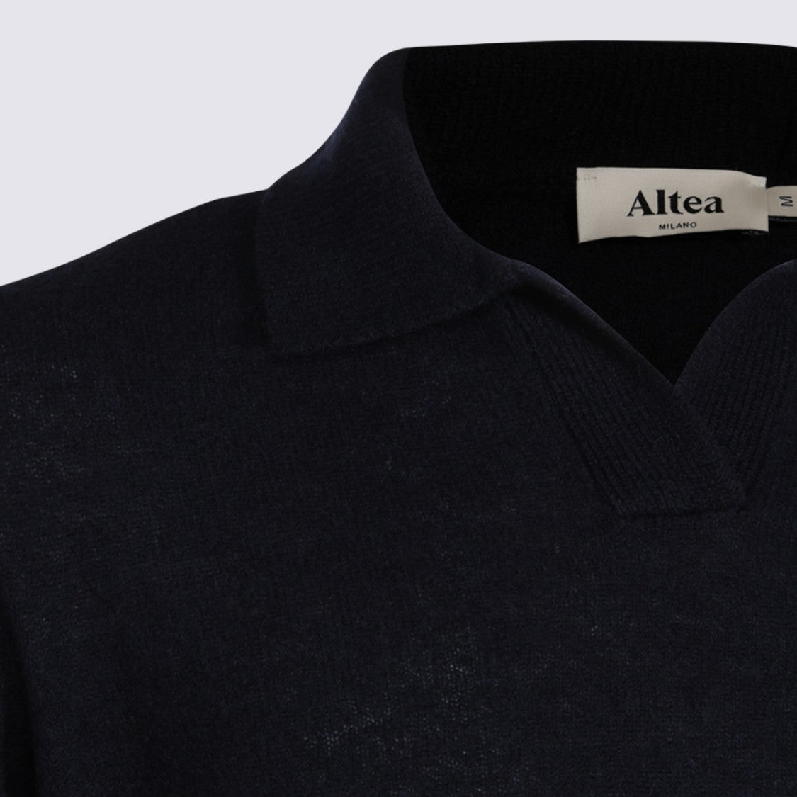 Altea Navy Wool Knit Sweater With V-Neck And Classic Collar
