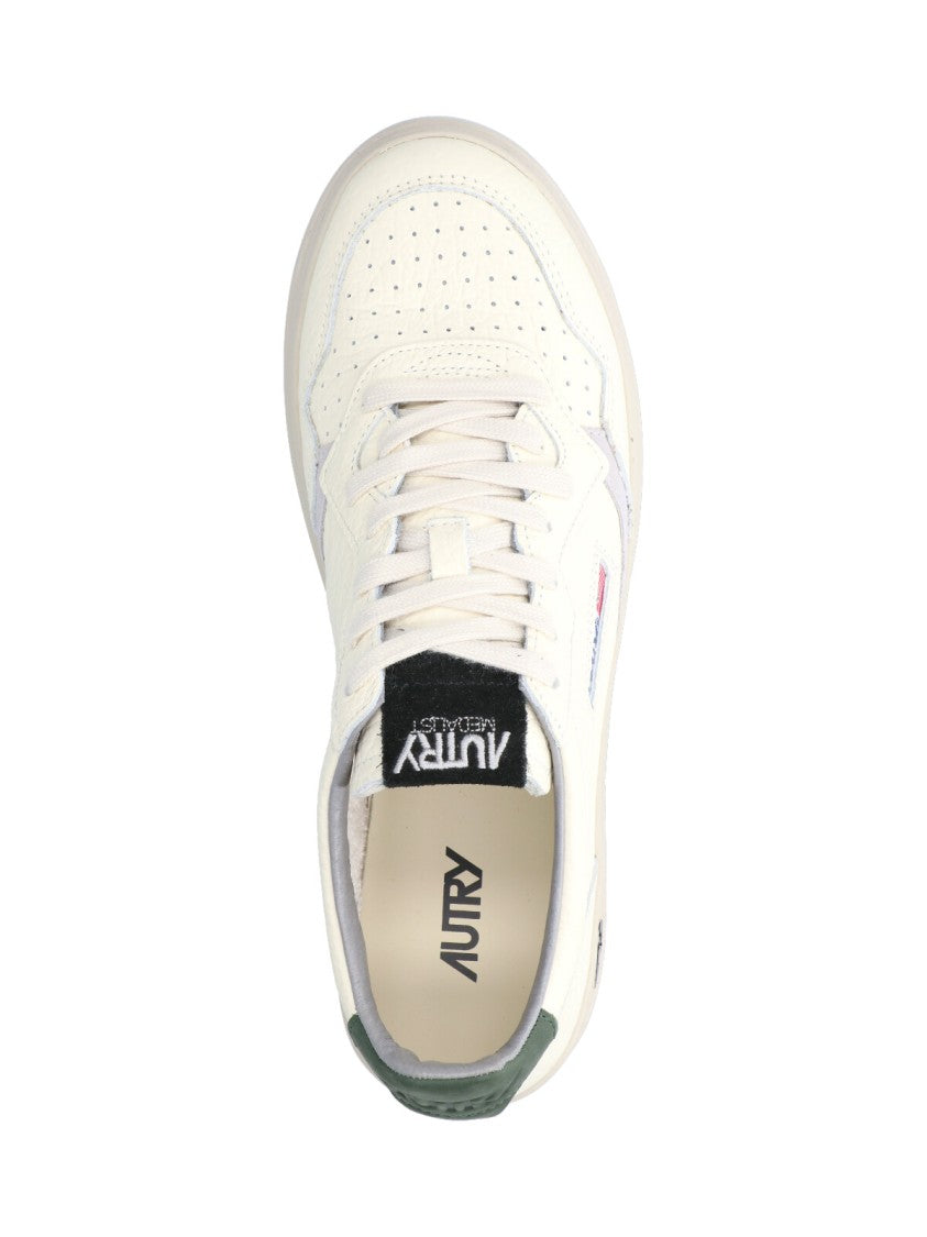 Autry Low-Top White Leather Sneakers With Green Suede Accents