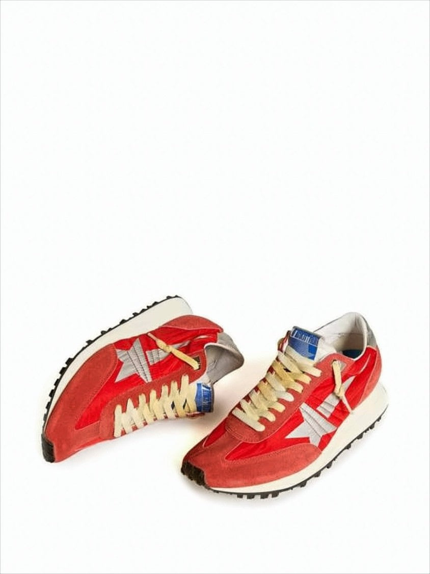 Golden Goose Vibrant Red Sneakers With Suede Overlays And Silver Star Detail
