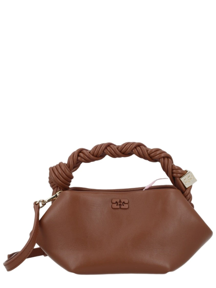 Ganni Long Braided-Handle Embossed Recycled-Leather Shoulder Bag