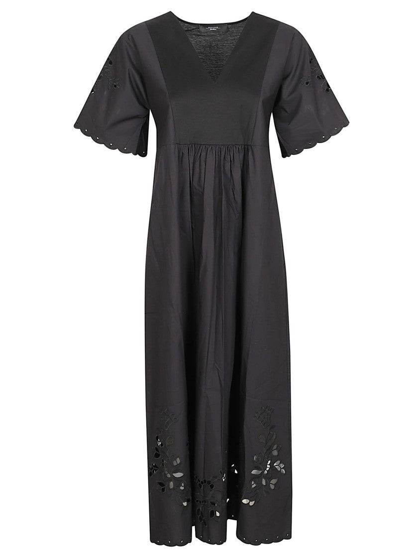 Max Mara V-Neck Dress With Scalloped Sleeves And Floral Embroidery