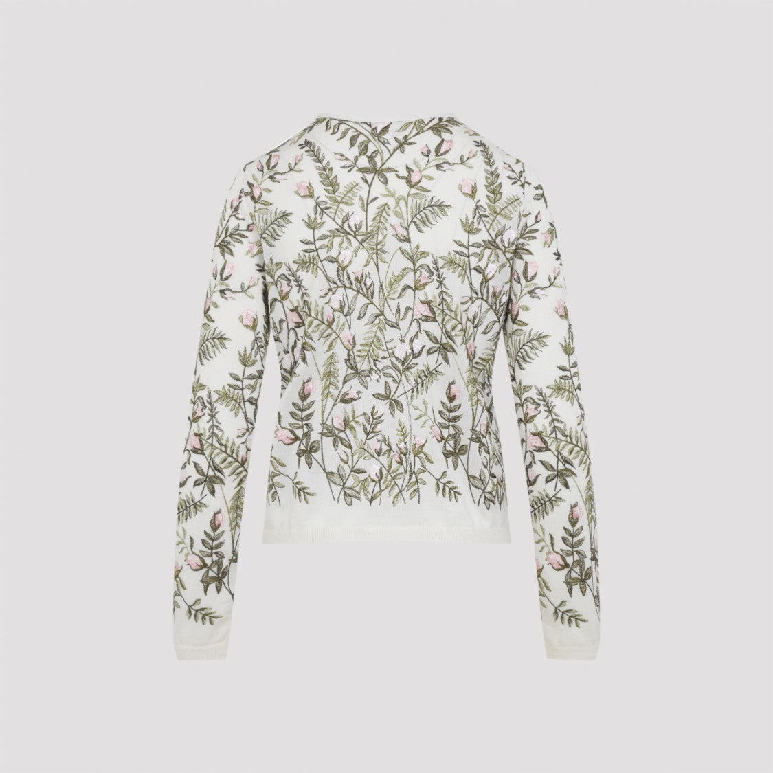 Giambattista Valli Ivory Cashmere And Silk Cardigan With Floral Embroidery