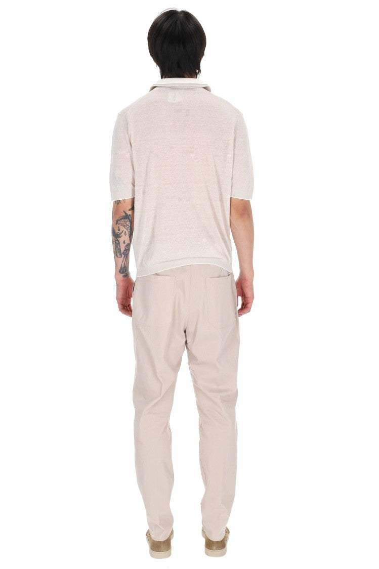 Eleventy Beige Linen-Cotton-Cashmere Double-Collar Polo Shirt