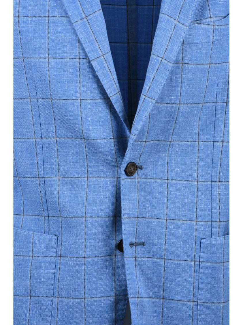 L.B.M. 1911 Light Blue Wool Polyamide Linen Rounded Jacket
