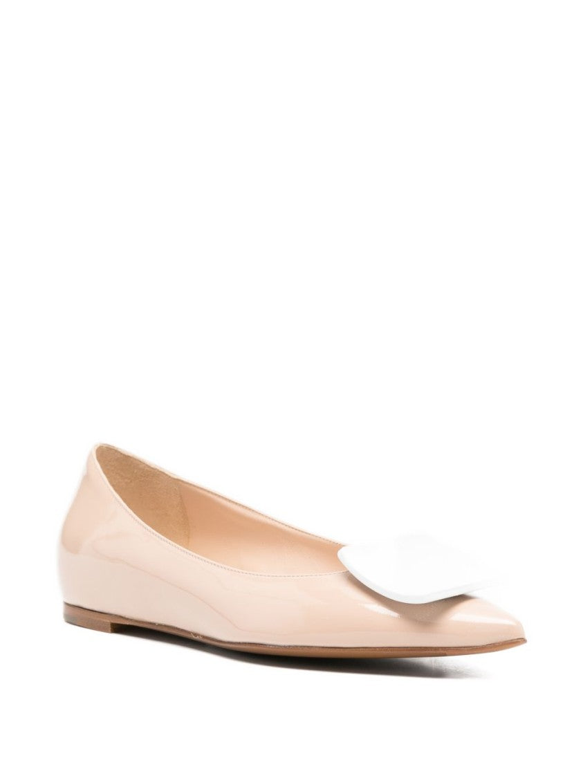 Roberto Festa Beige Square Detail Pointed Toe Flats