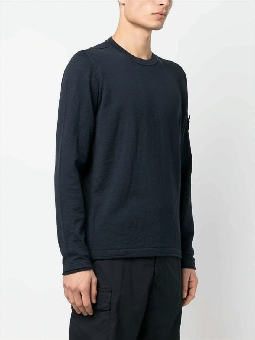 Stone Island Textured Crew Neck Sweater With Distinctive Logo Patch
