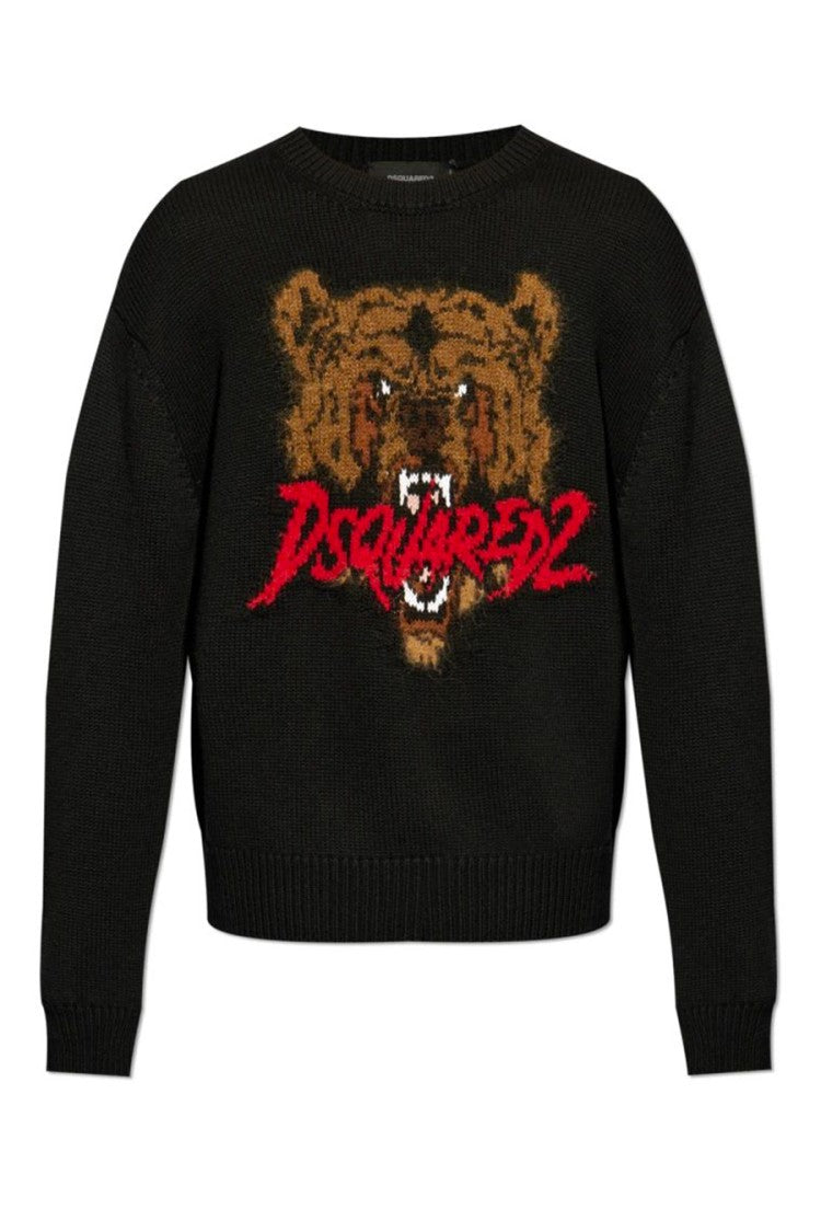 Dsquared2 Black Knitwear With Bear Graphic And Relaxed Fit