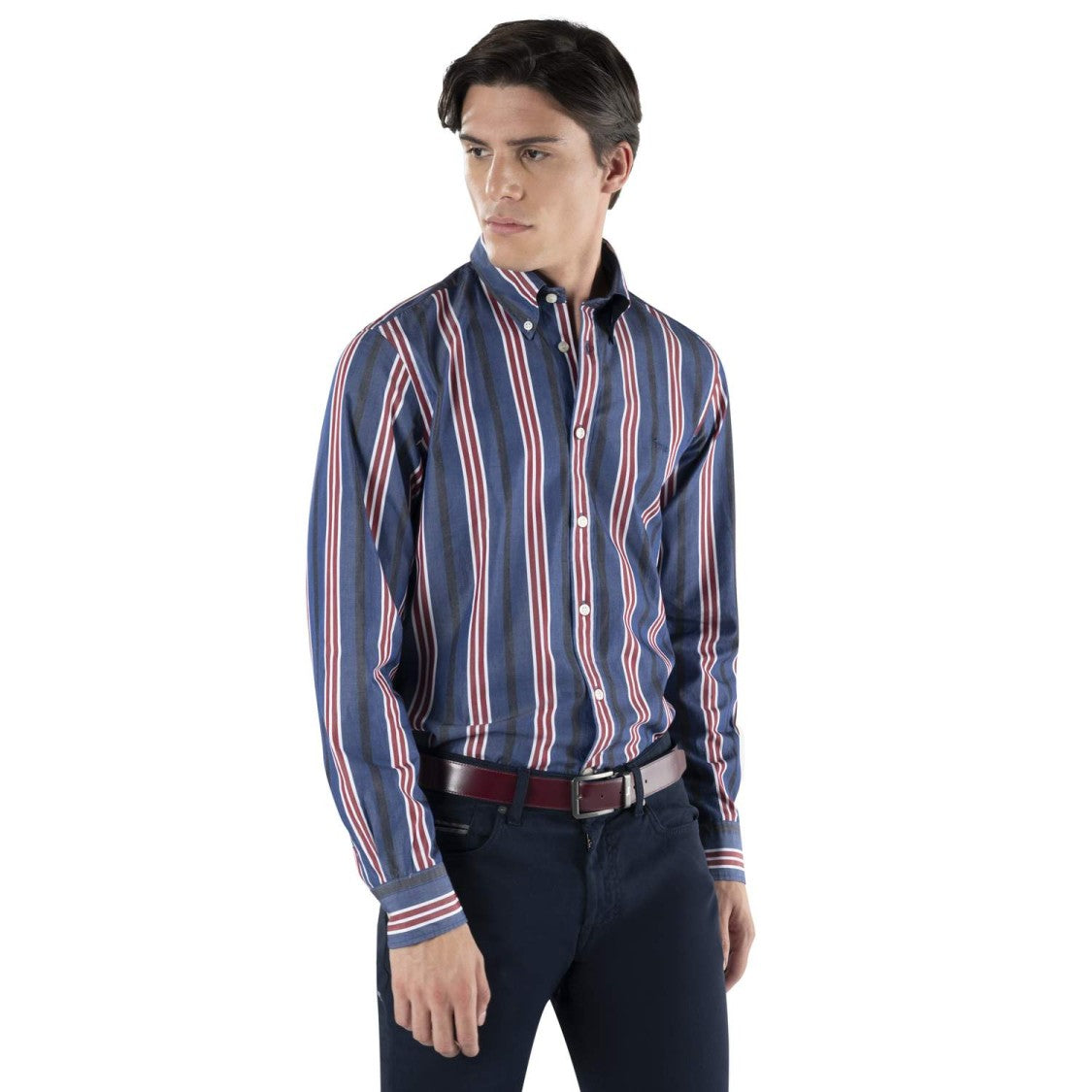 Harmont & Blaine Striped Button-Down Cotton Logo Shirt