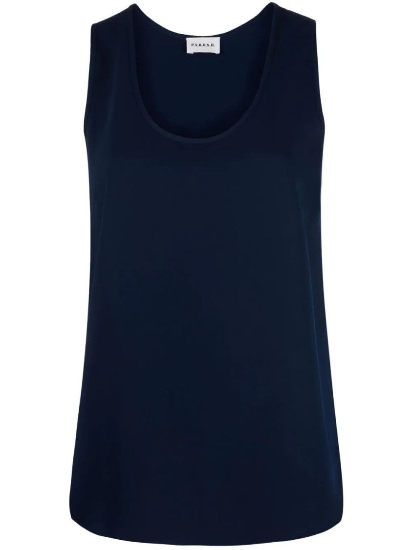 P.A.R.O.S.H. Sleeveless Blue Blouse With Round Neckline