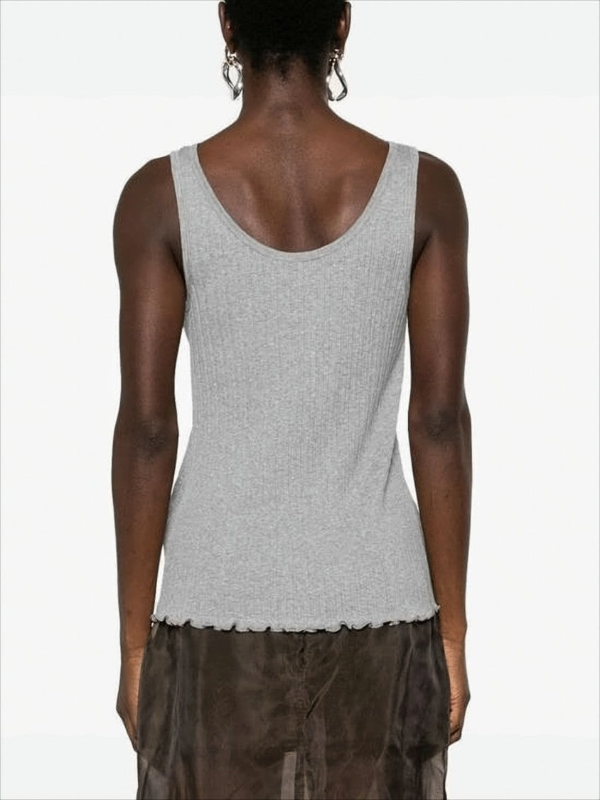 Fendi Ribbed Knit Sleeveless Top With Subtle Embroidery