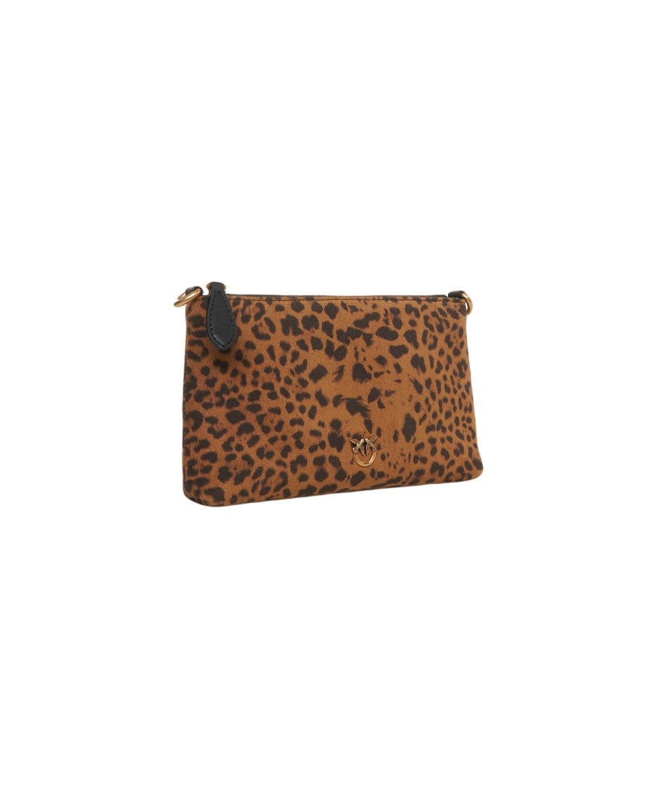 Pinko Compact Brown Leather Shoulder Bag With Animal Print