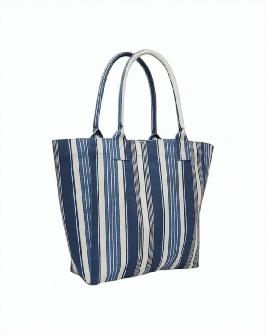 Isabel Marant Medium Striped Cotton Shoulder Bag With Logo Patch