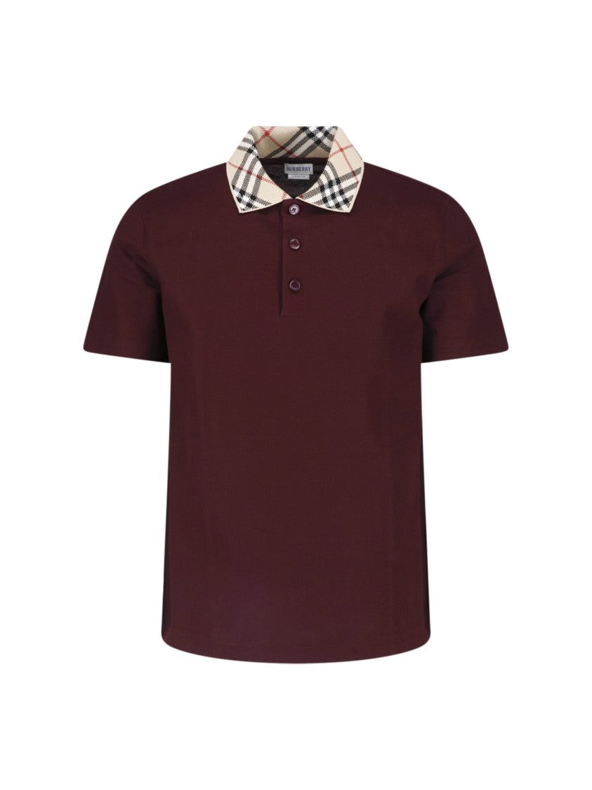 Burberry Bordeaux Check Collar Cotton Polo Shirt