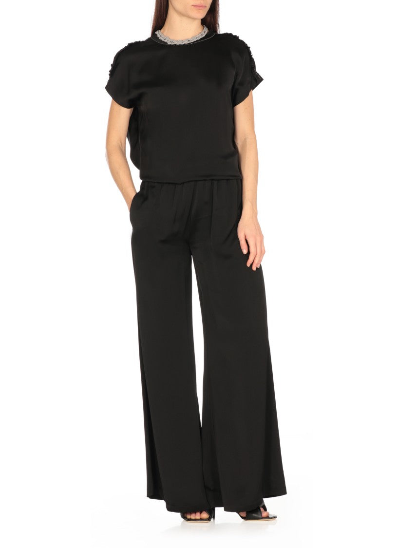 Fabiana Filippi Sleeveless Black Viscose Top With Light Detail Accents