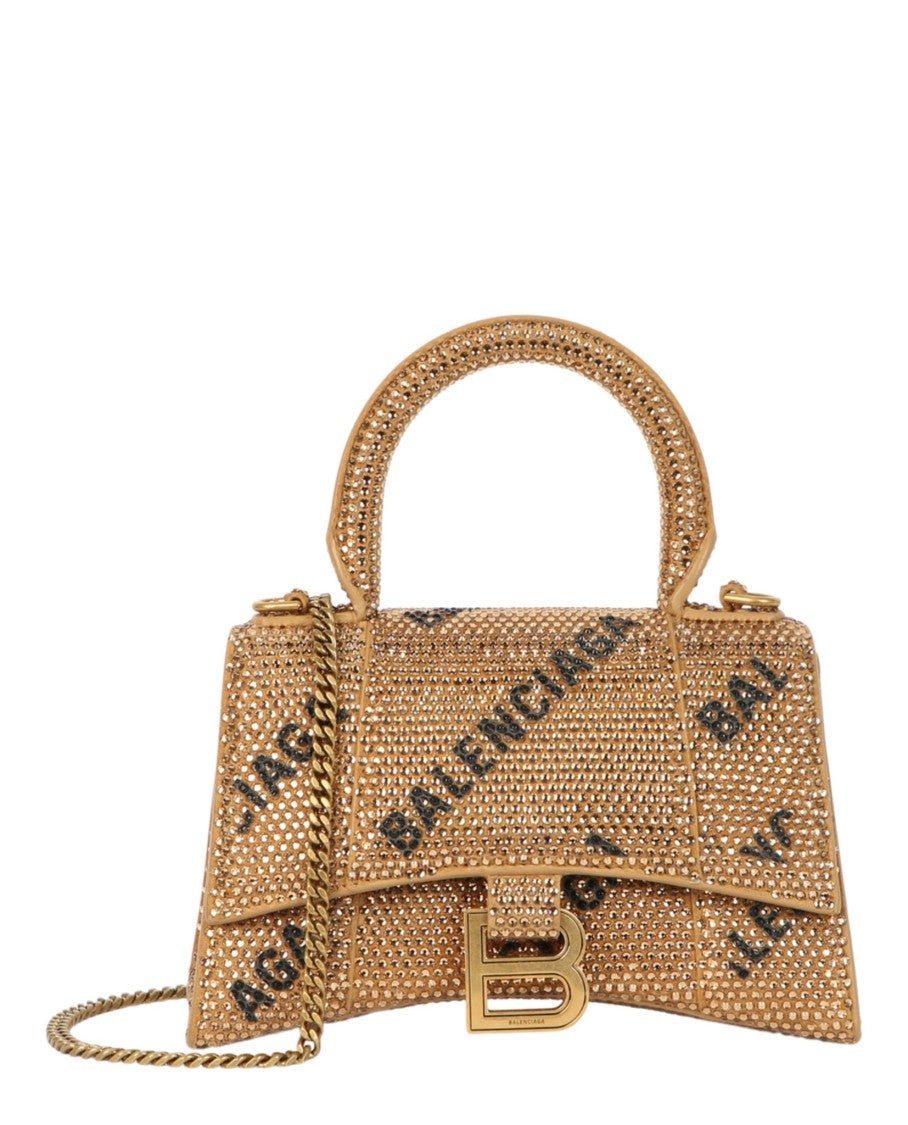 Balenciaga Hourglass Xs Top Handle Bag With Allover Logo Strass