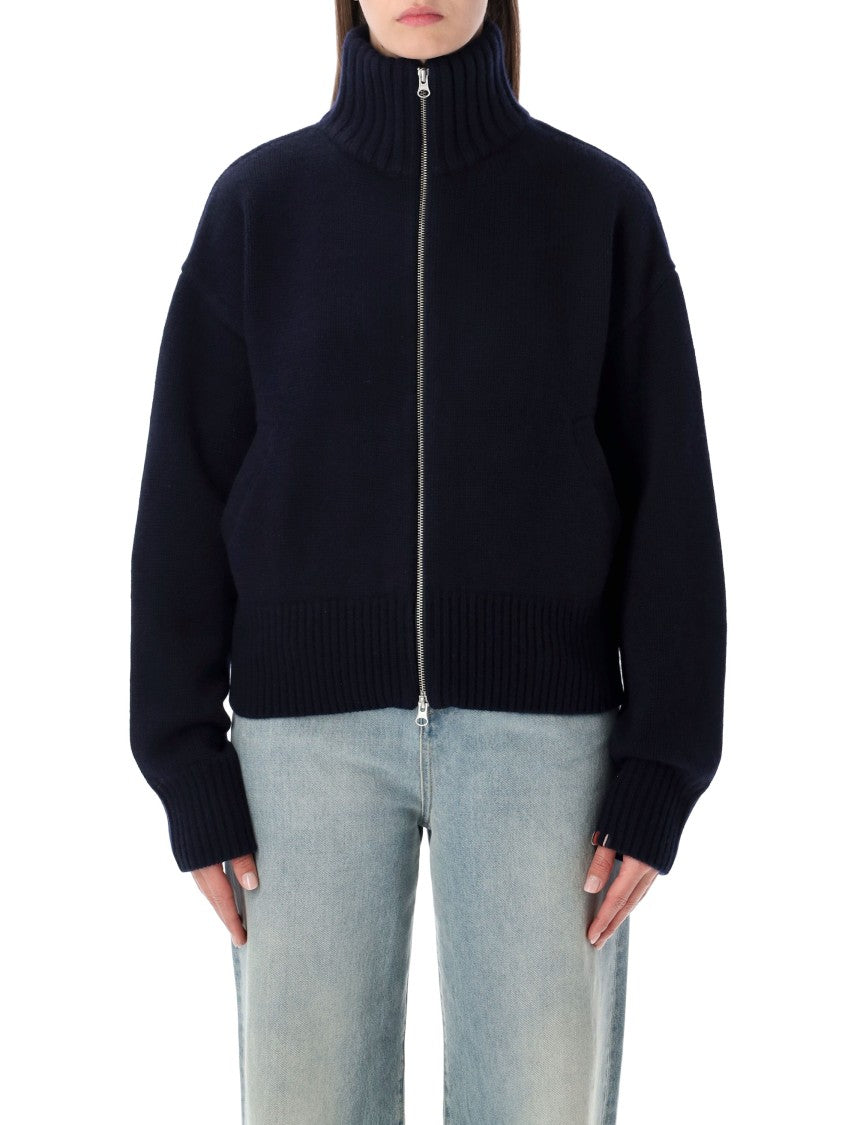 Extreme Cashmere Minimalist Zip-Up Jacket With High Collar