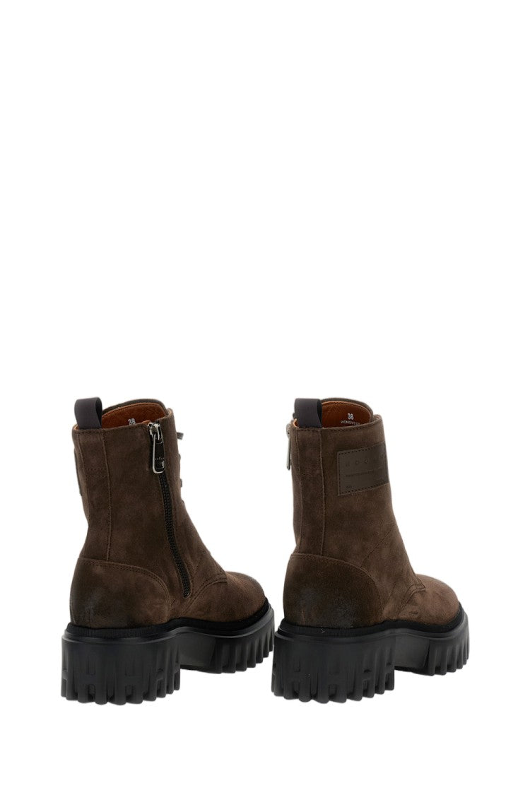 Hogan Brown Leather Chunky Sole Boots