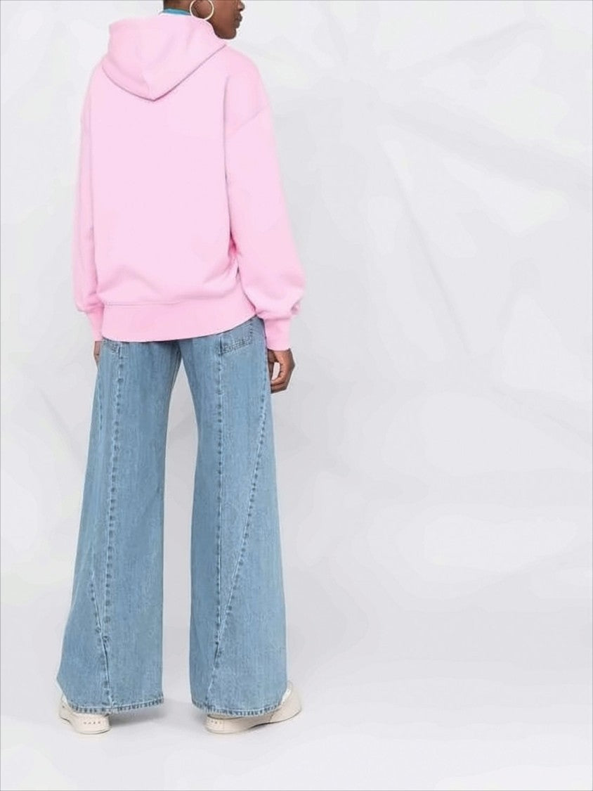 Msgm Pastel Pink Relaxed-Fit Hoodie With Logo Print