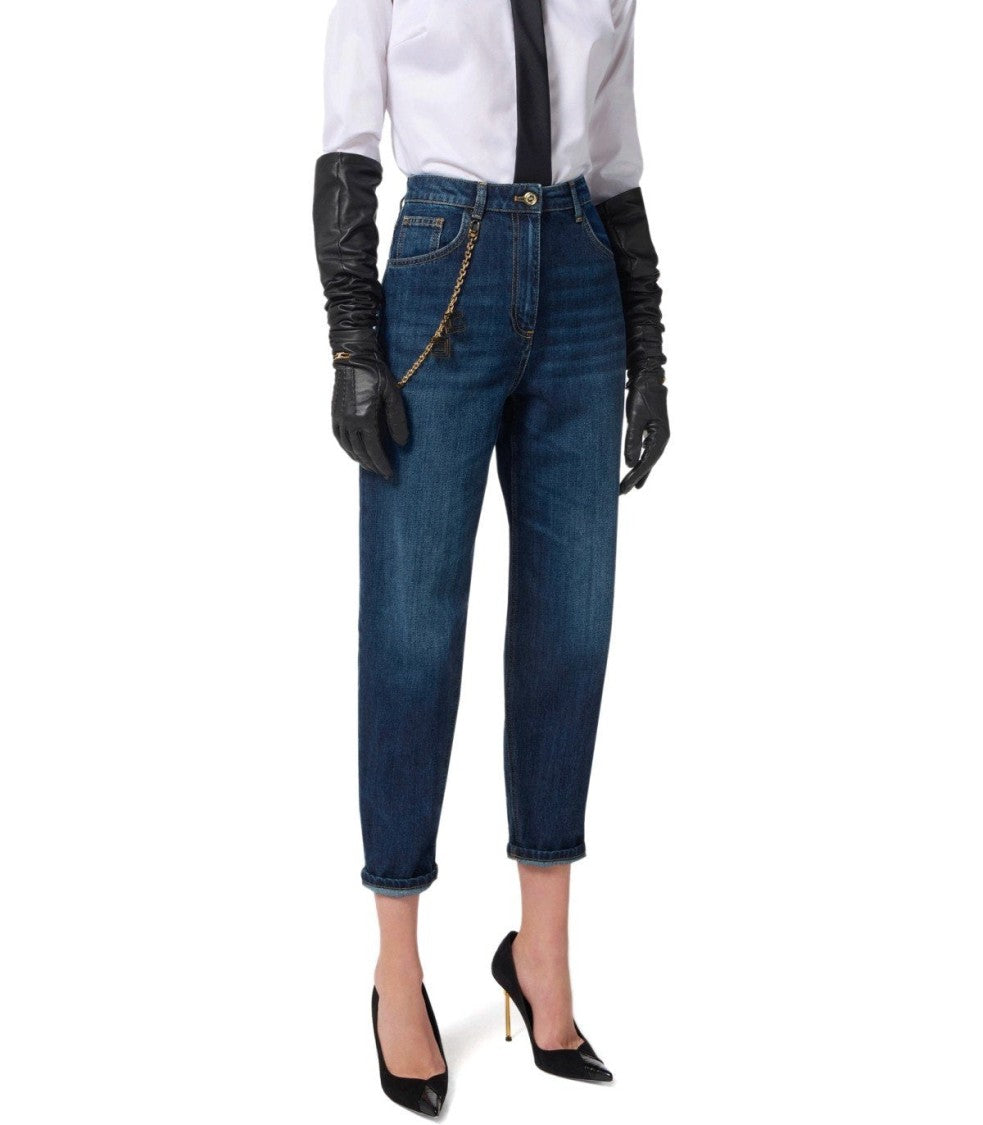 Elisabetta Franchi Capri Blue Denim Jeans With Removable Gold Chain