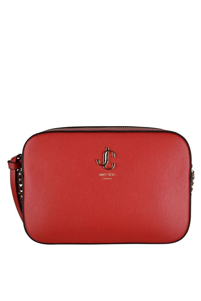 Jimmy Choo Textured Red Leather Shoulder Bag With Chain