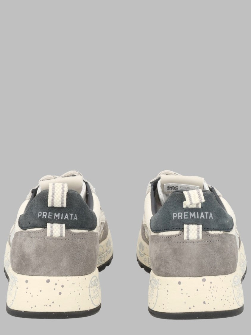 Premiata White Padded Collar Branded Tab Suede Sneakers
