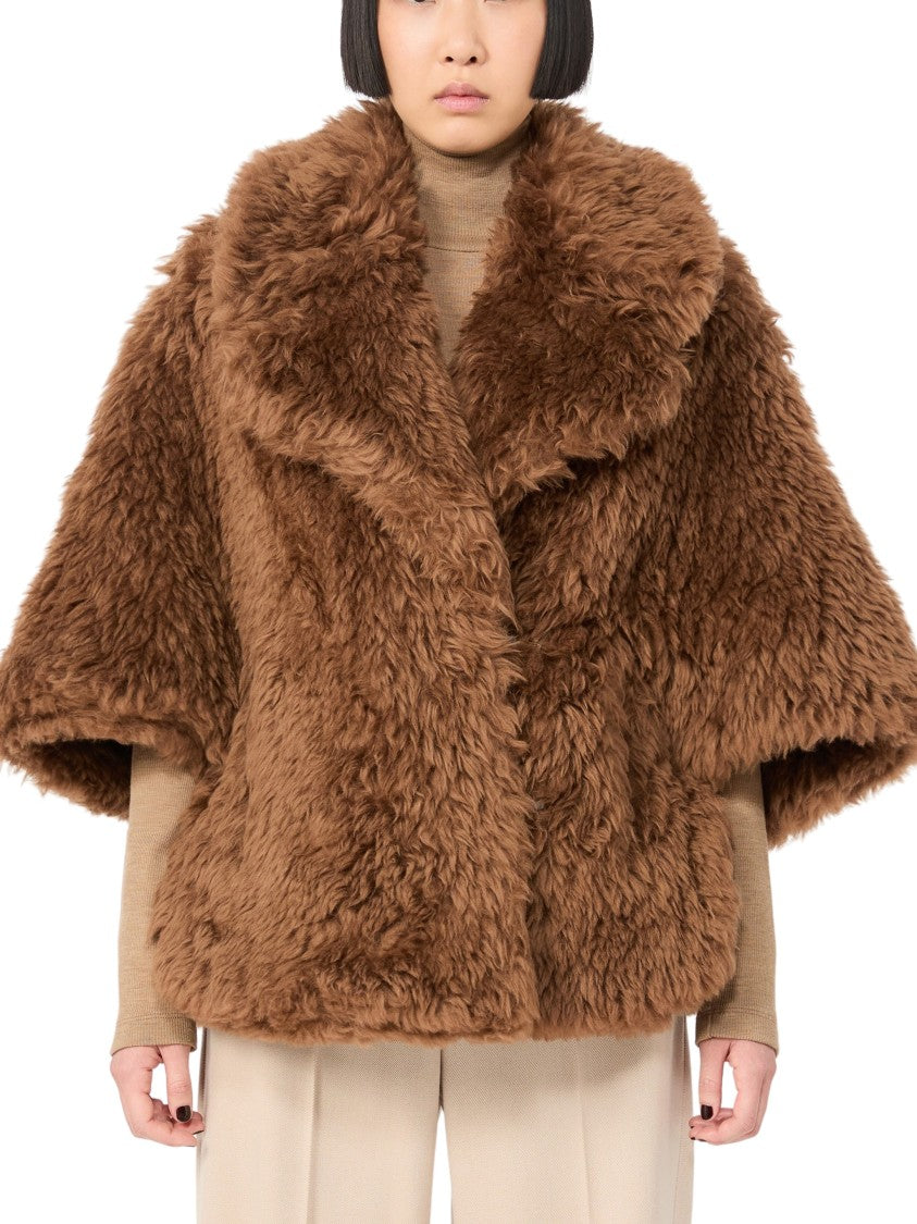 Max Mara Short Boxy Wool Cape With Leather-Trimmed Pockets