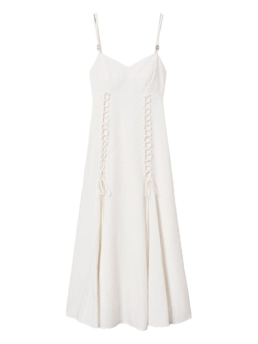 Twin-Set V-Neck Midi Dress With Lace-Up Detailing