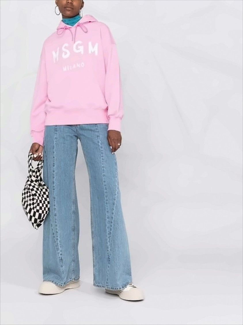 Msgm Pastel Pink Relaxed-Fit Hoodie With Logo Print