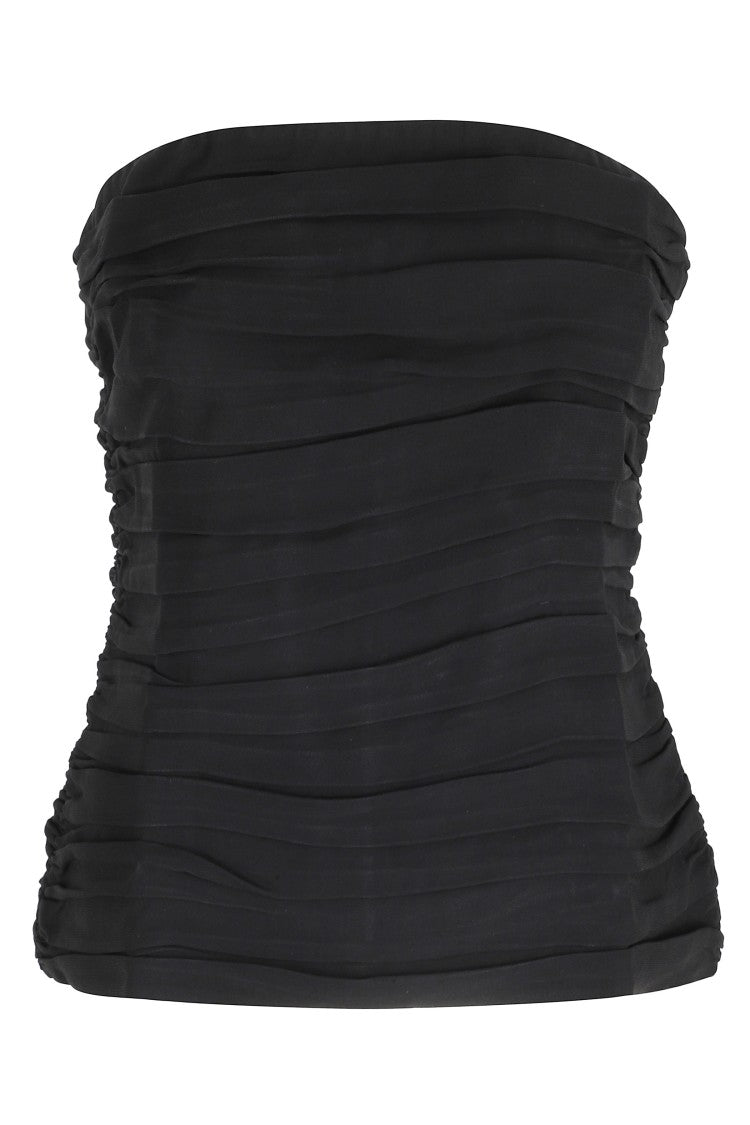 Herskind Black Ringo Ruffled-Pleats Acetate-Blend Top