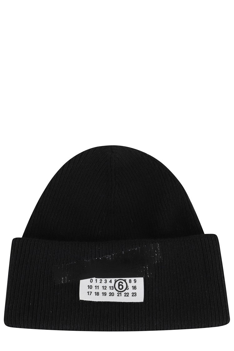 Mm6 By Maison Margiela Ribbed Beanie With Front Logo Detail