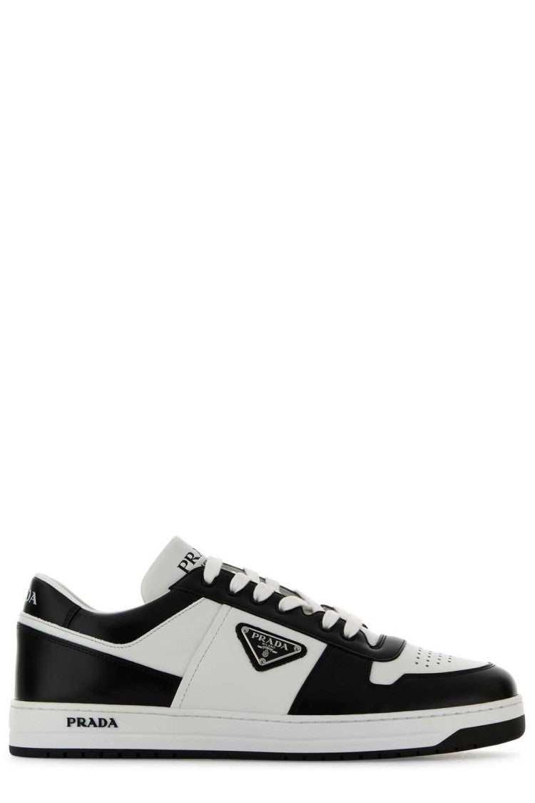 Prada Low-Top Sneakers With Contrasting Leather Panels And Iconic Logo
