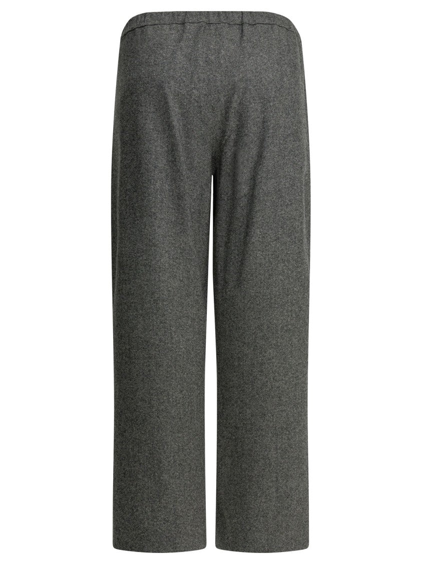 Max Mara Straight-Leg Grey Trousers With Textured Wool-Cashmere Blend
