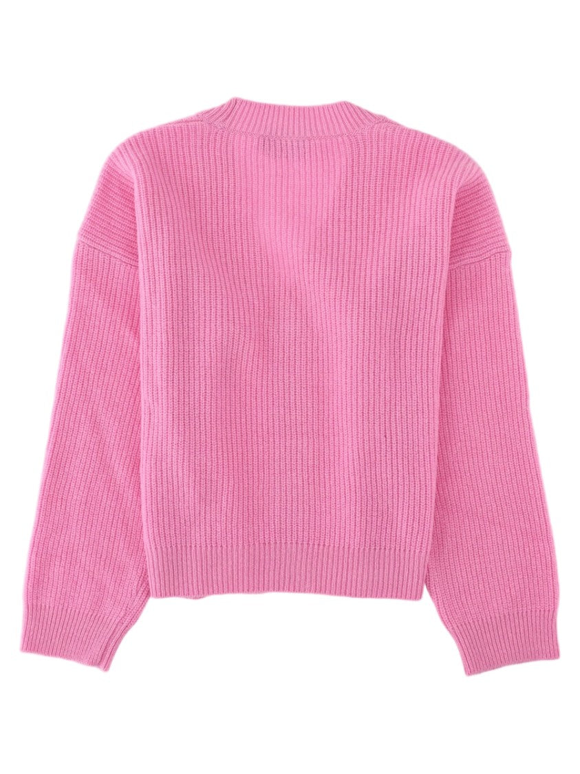 Msgm Pink Ribbed Knit Wool Cashmere Cardigan