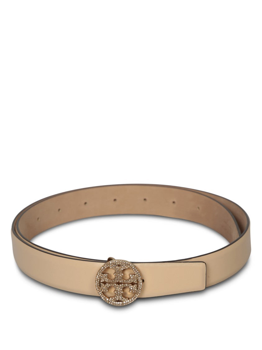 Tory Burch Cow Leather White Belt With Distinctive Round Buckle