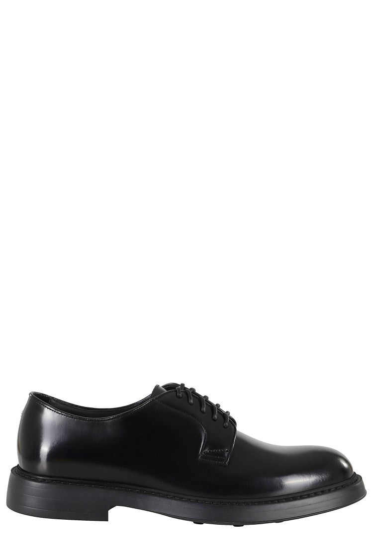 Doucal's Black Polished Leather Lace-Up Derby Loafers