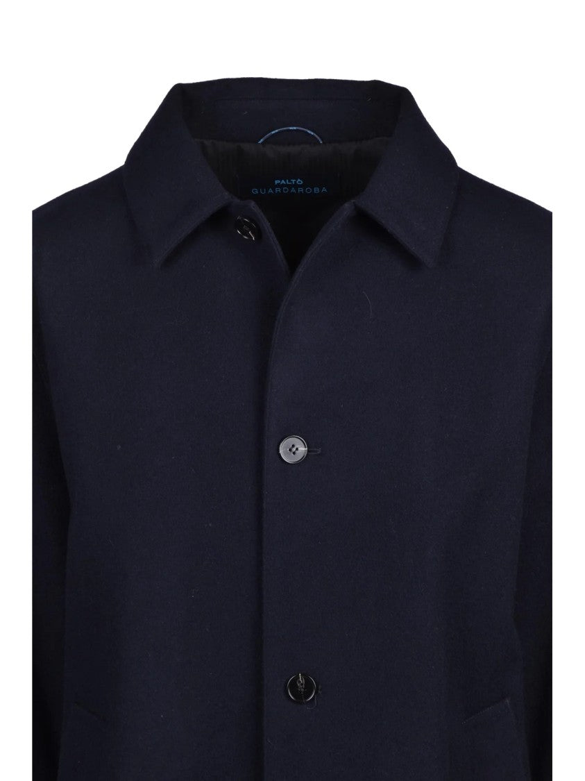 Paltò Blue Three-Quarter Sleeve Wool-Blend Coat