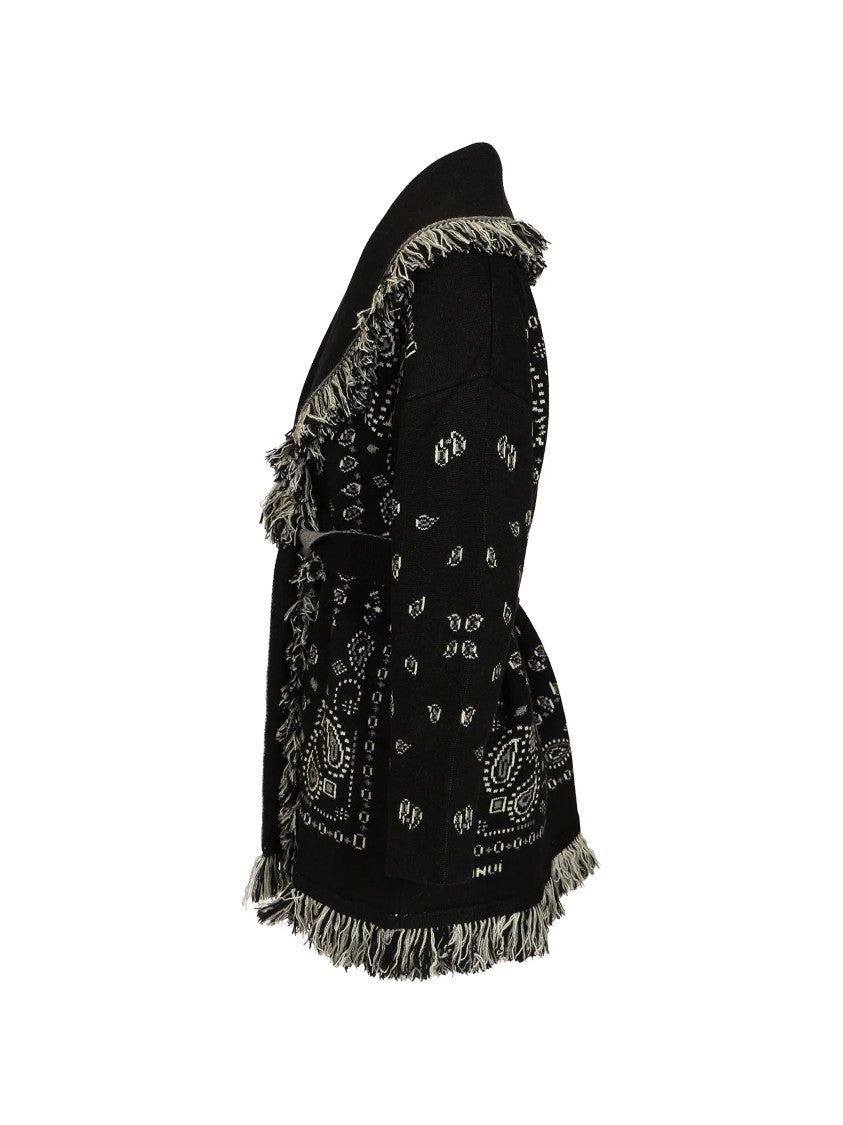 Alanui Fringed Bandana Jacquard Cardigan With Shawl Collar