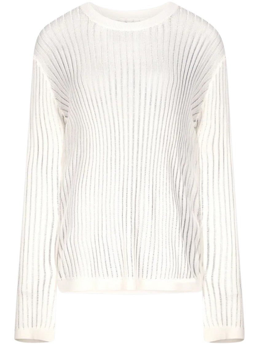 Loulou De Saison Semi-Sheer Ribbed Knit Sweater With Vertical Stripes