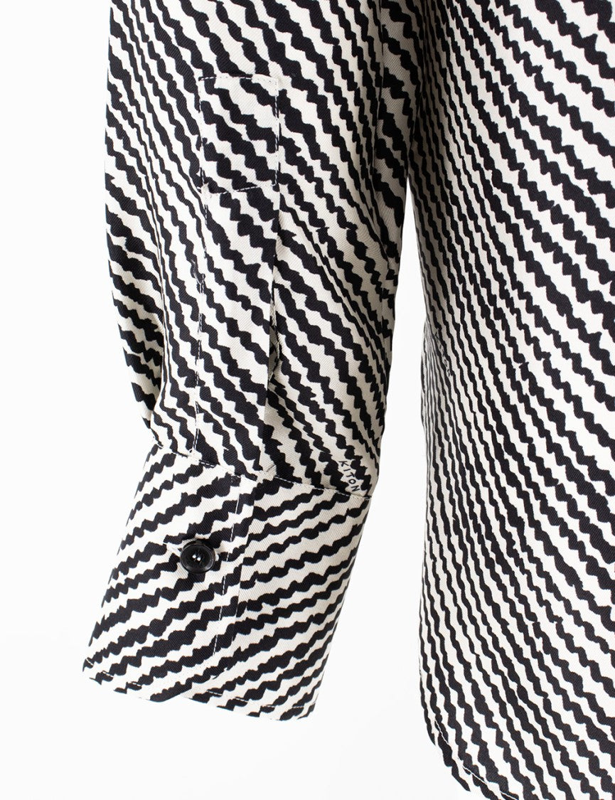 Kiton Printed Pattern Black Silk Blouse