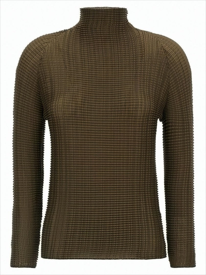Issey Miyake Textured Long-Sleeve High-Neck Top