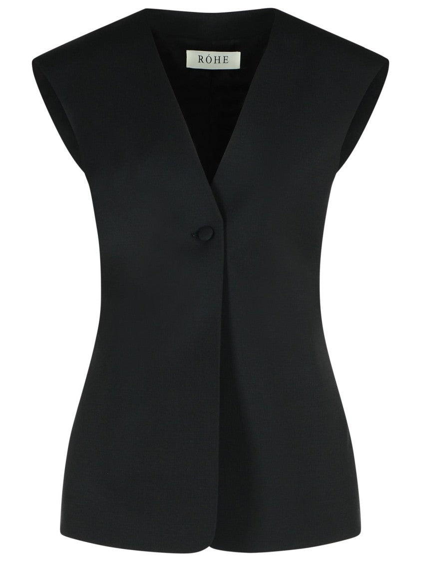 Róhe Sleeveless Blouse In Black Virgin Wool Blend