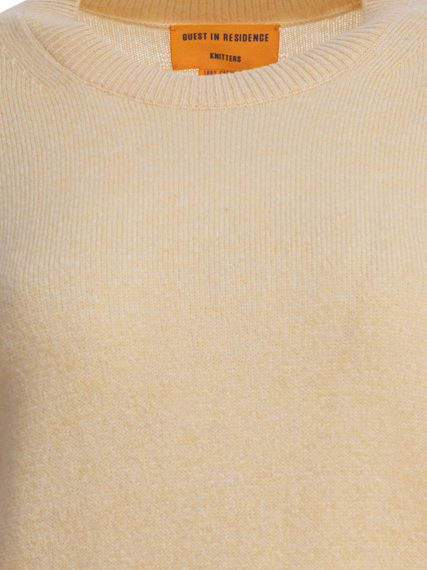 Guest In Residence Cashmere Yellow Sweater Tee With Ribbed Details