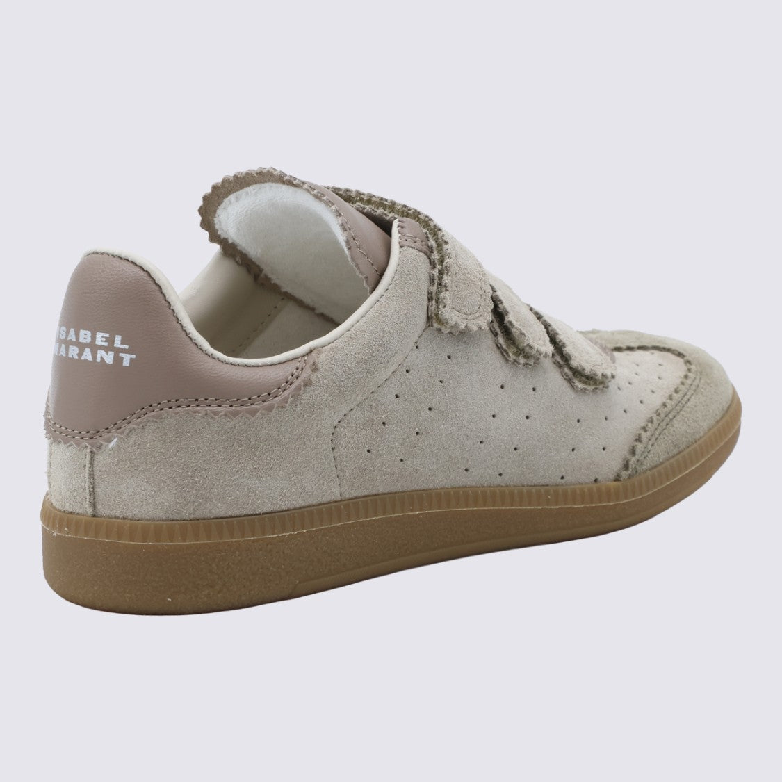 Isabel Marant Low-Top Beige Suede Sneakers With Velcro Straps