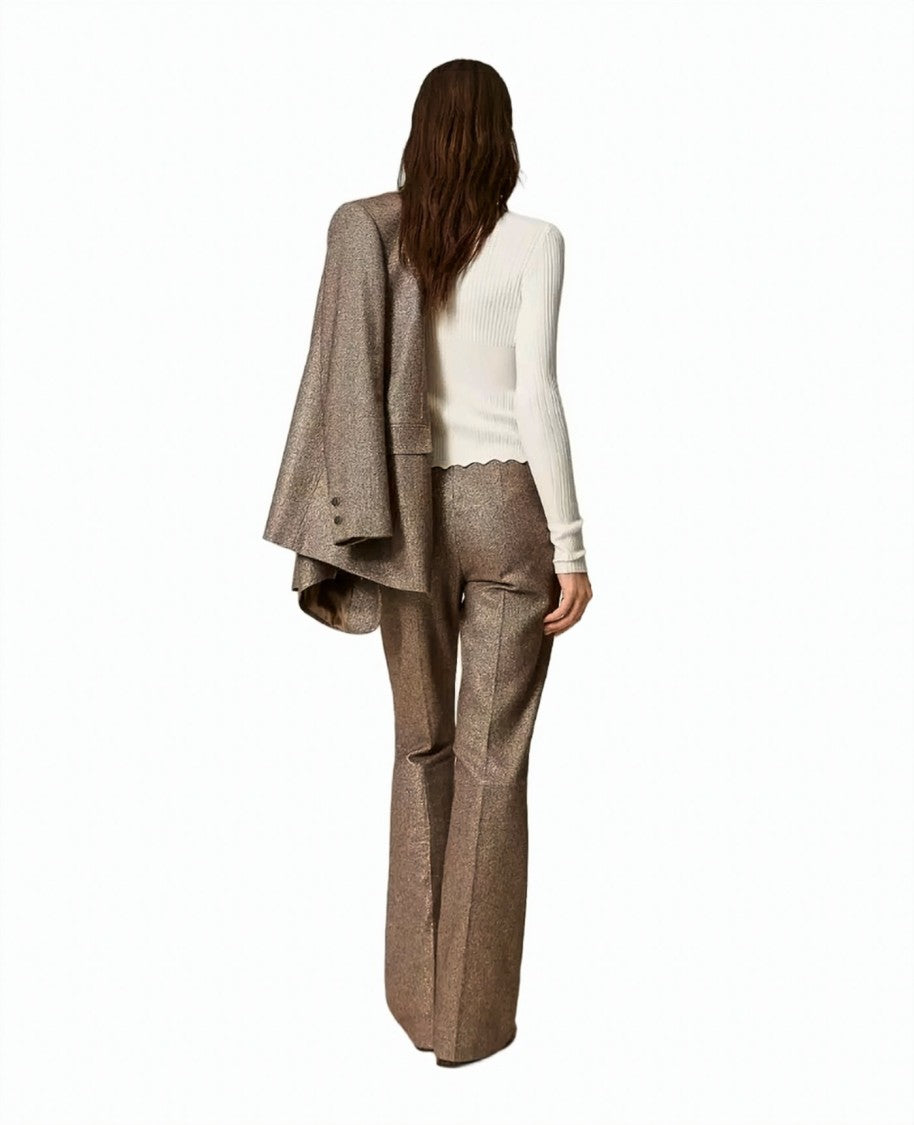Twin-Set Chevron Lurex Wool-Cotton Blend Flared Pants